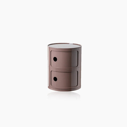 Compact Round End Table with Storage Bins