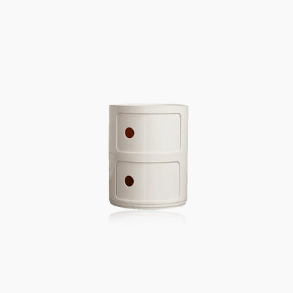 Compact Round End Table with Storage Bins