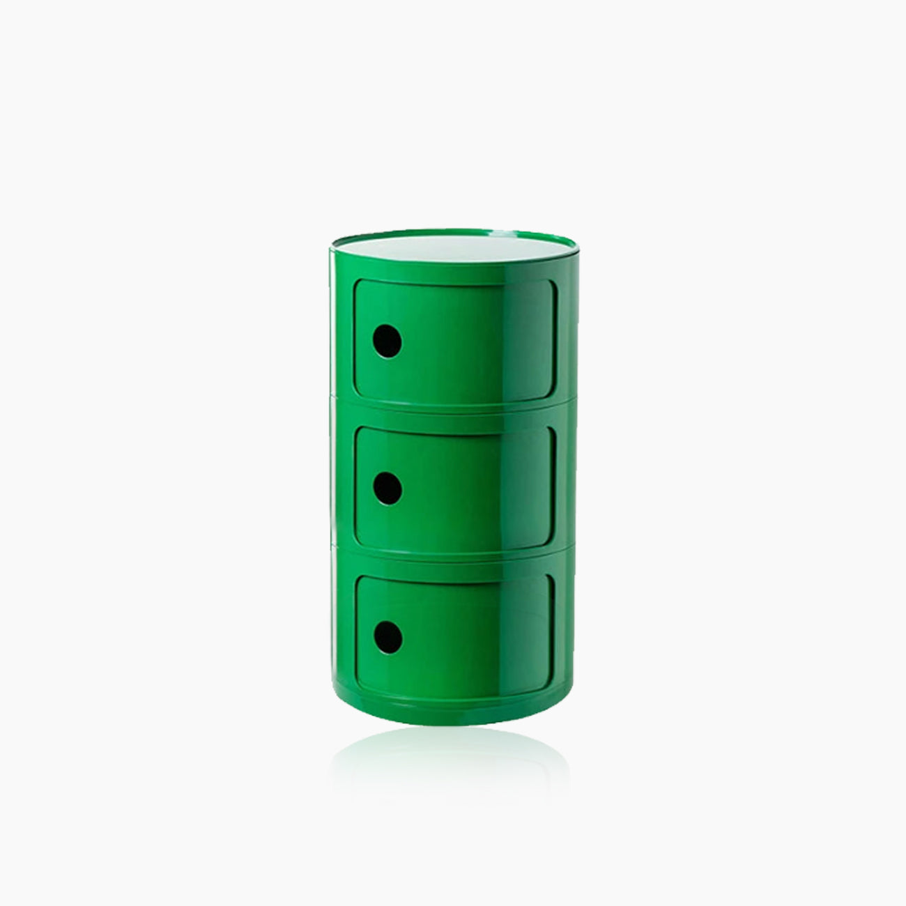 Compact Round End Table with Storage Bins