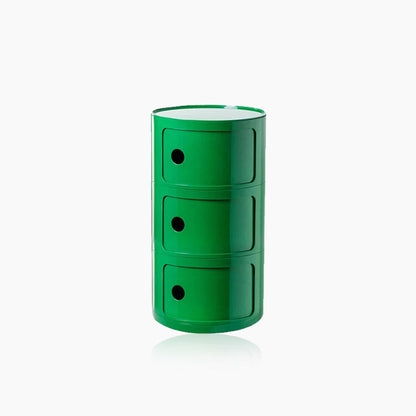 Compact Round End Table with Storage Bins