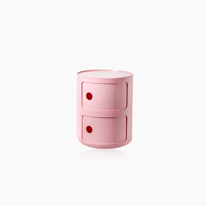 Compact Round End Table with Storage Bins