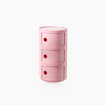 Compact Round End Table with Storage Bins