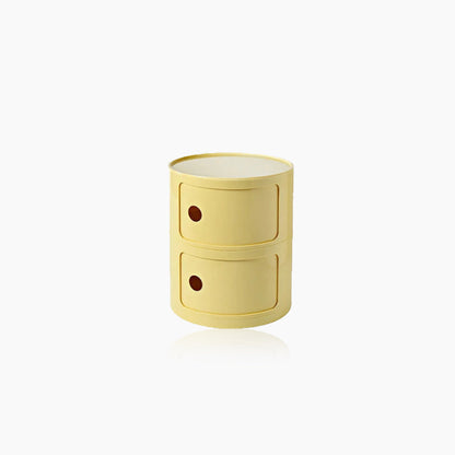 Compact Round End Table with Storage Bins
