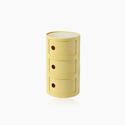 Compact Round End Table with Storage Bins