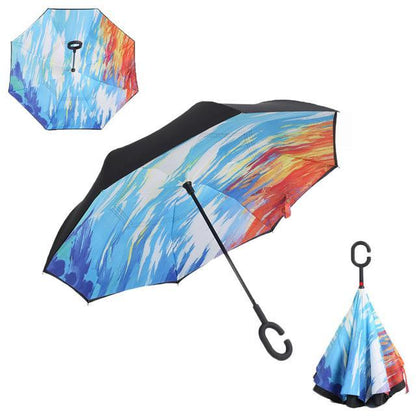 Windproof Reversible Handsfree Compact Umbrella