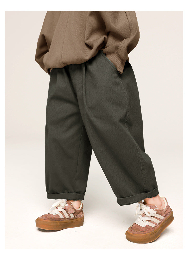 Soft Kids Cotton Trousers - Khaki Gray