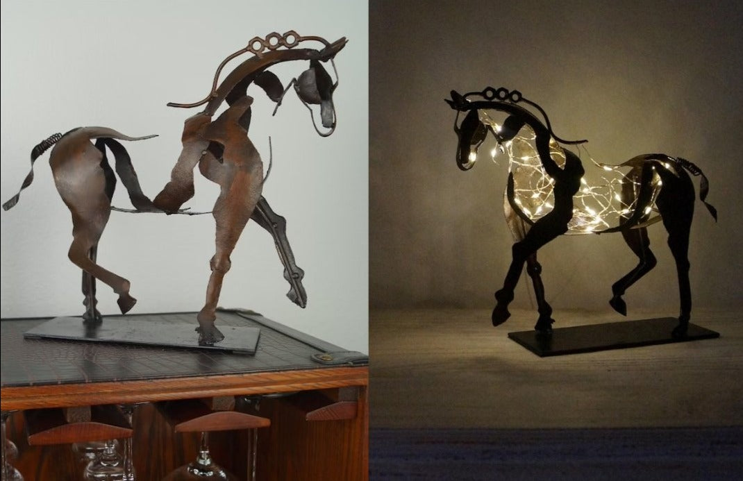 Colorful Metal Horse Figurine with LED Glow