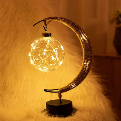 Stylish Wicker Moon Table Lamp