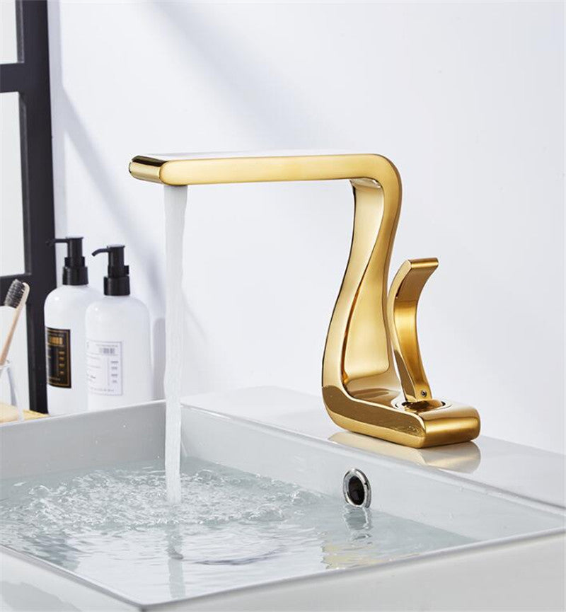 Sleek Gold Single Handle Bathroom Faucet Modern Brass Sink