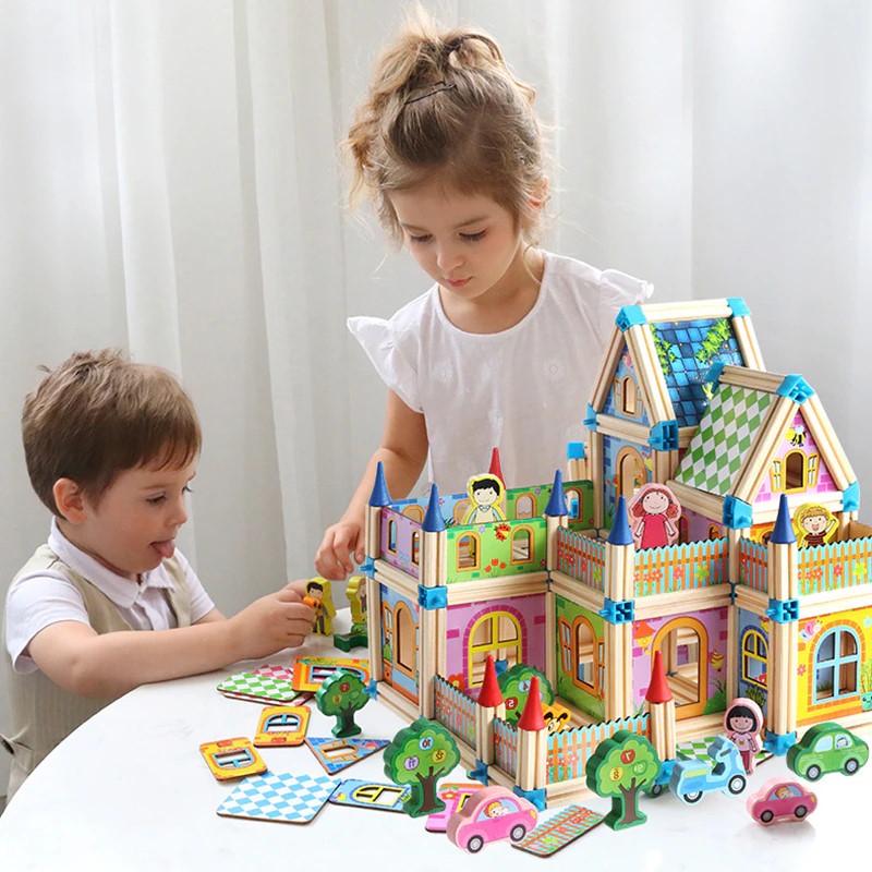 Colorful Wooden Building Blocks Set for Kids
