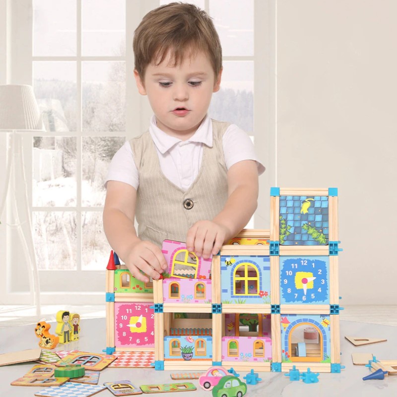 Colorful Wooden Building Blocks Set for Kids