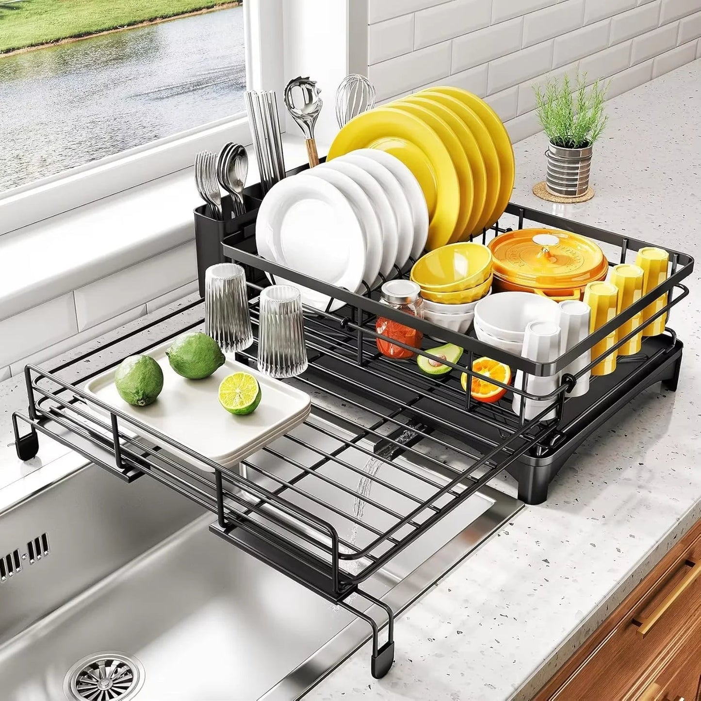 Befez | Compact Dish Rack with Tilted Tray and Utensil Holder
