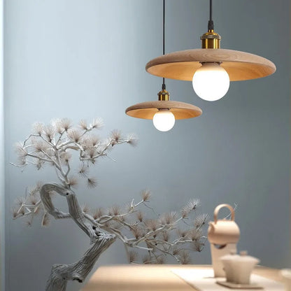 Stylish Wooden Pendant Light Glass LED Ceiling Lamp