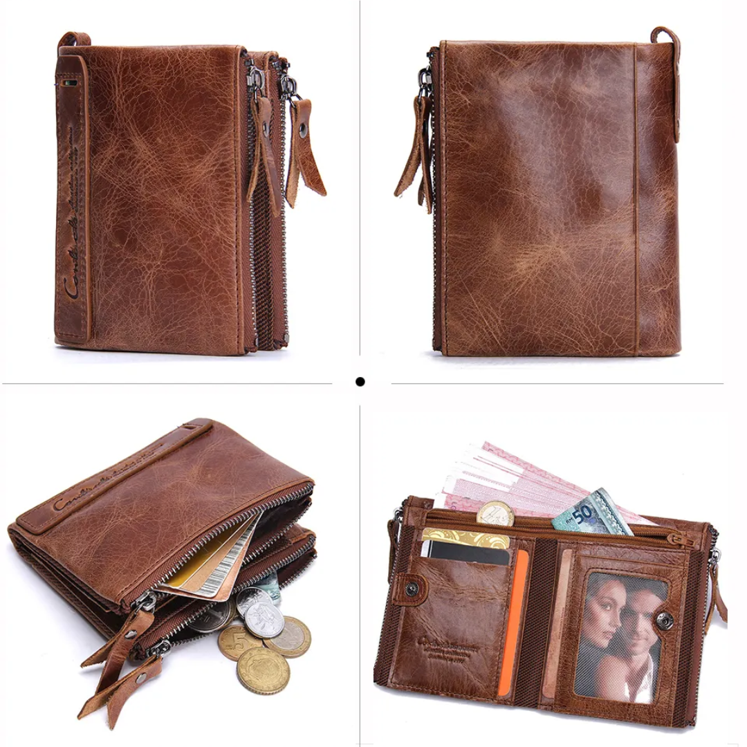 Fashionable Dual Zip Pocket Wallet
