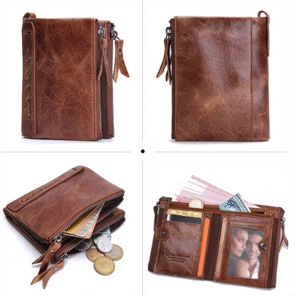 Fashionable Dual Zip Pocket Wallet