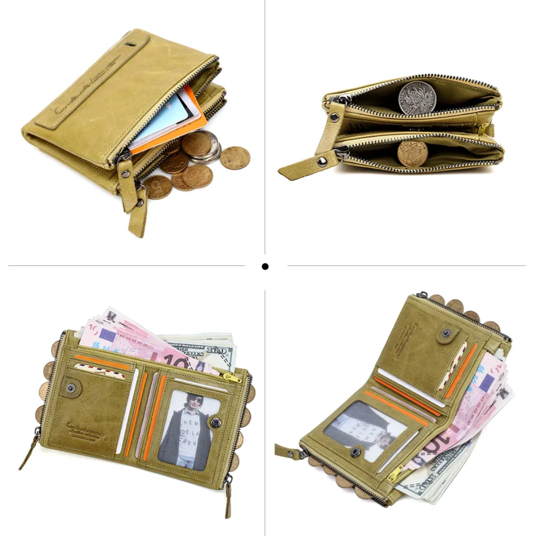 Fashionable Dual Zip Pocket Wallet