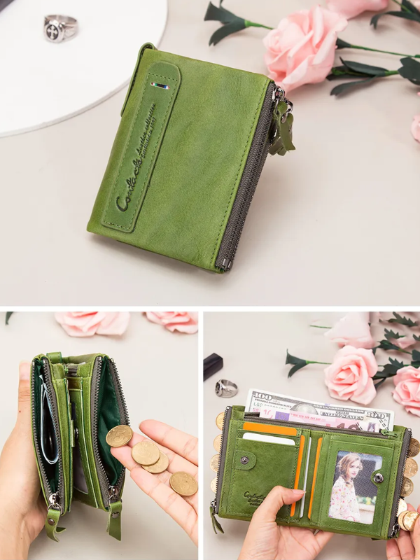 Fashionable Dual Zip Pocket Wallet