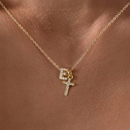 Delicate Initial and Cross Pendant Necklace