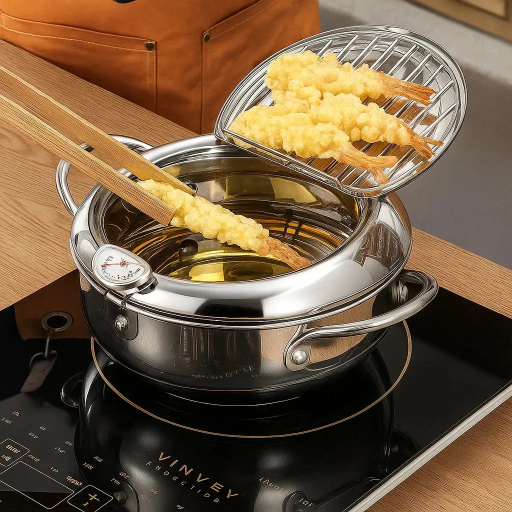 Non-Stick Stainless Steel Fry Pan with Temp Gauge & Rack - Befez