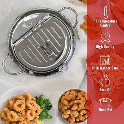 Non-Stick Stainless Steel Fry Pan with Temp Gauge & Rack