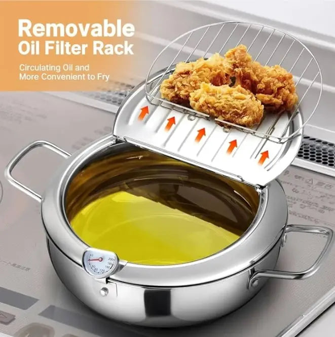 Non-Stick Stainless Steel Fry Pan with Temp Gauge & Rack