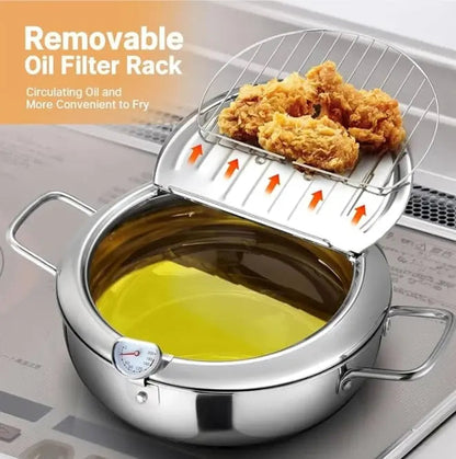 Non-Stick Stainless Steel Fry Pan with Temp Gauge & Rack