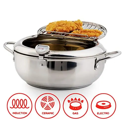 Non-Stick Stainless Steel Fry Pan with Temp Gauge & Rack