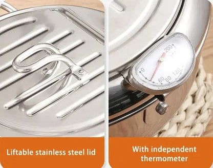 Non-Stick Stainless Steel Fry Pan with Temp Gauge & Rack