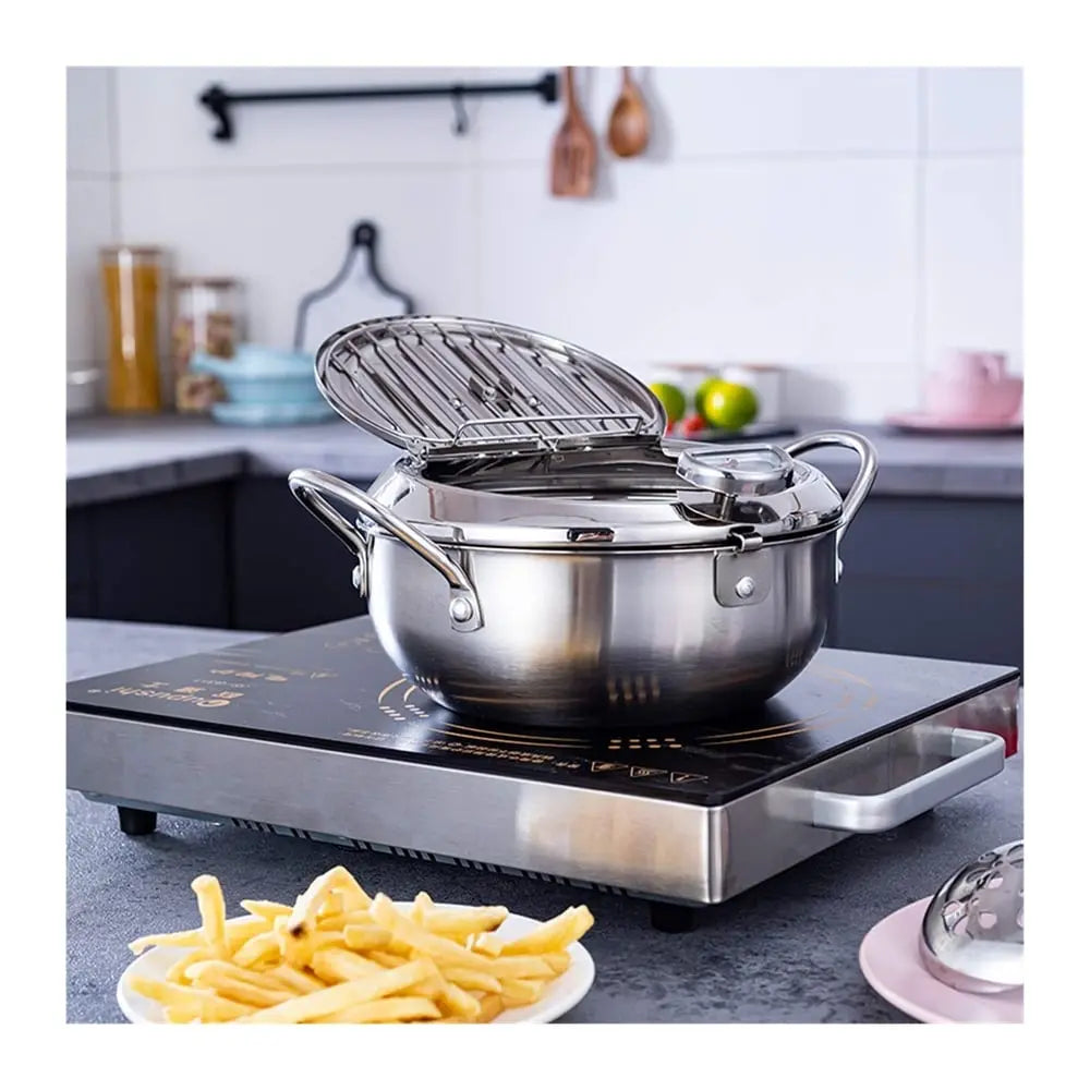 Non-Stick Stainless Steel Fry Pan with Temp Gauge & Rack