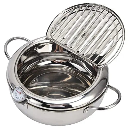 Non-Stick Stainless Steel Fry Pan with Temp Gauge & Rack
