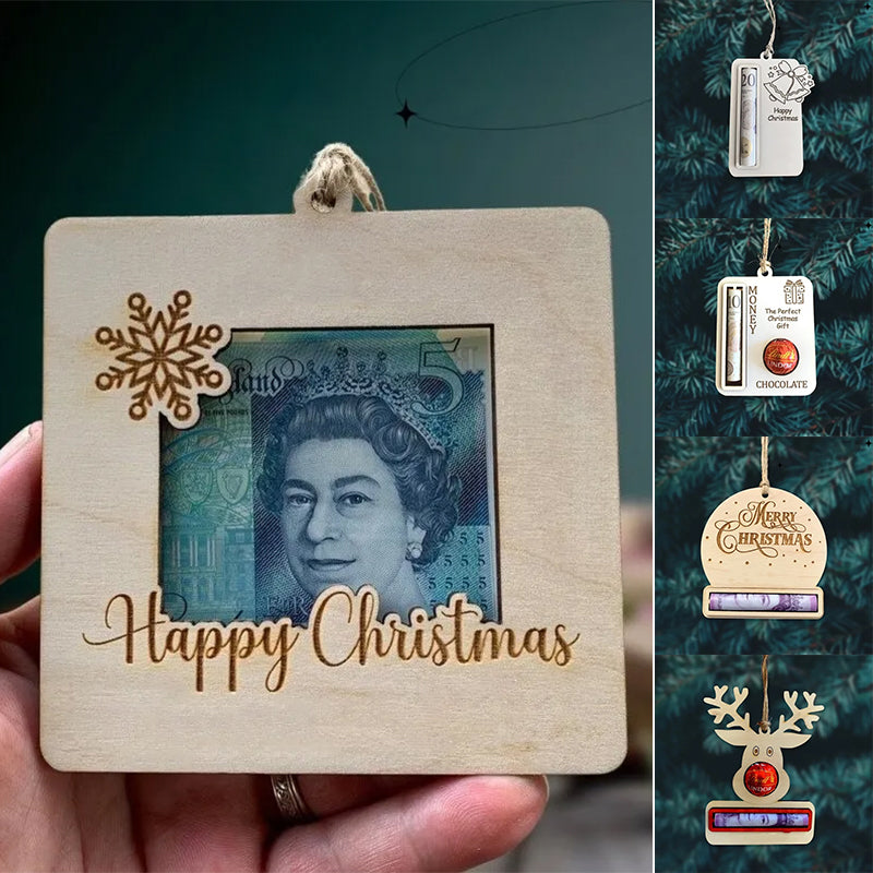 Wooden Festive Holiday Money Clip Ornament