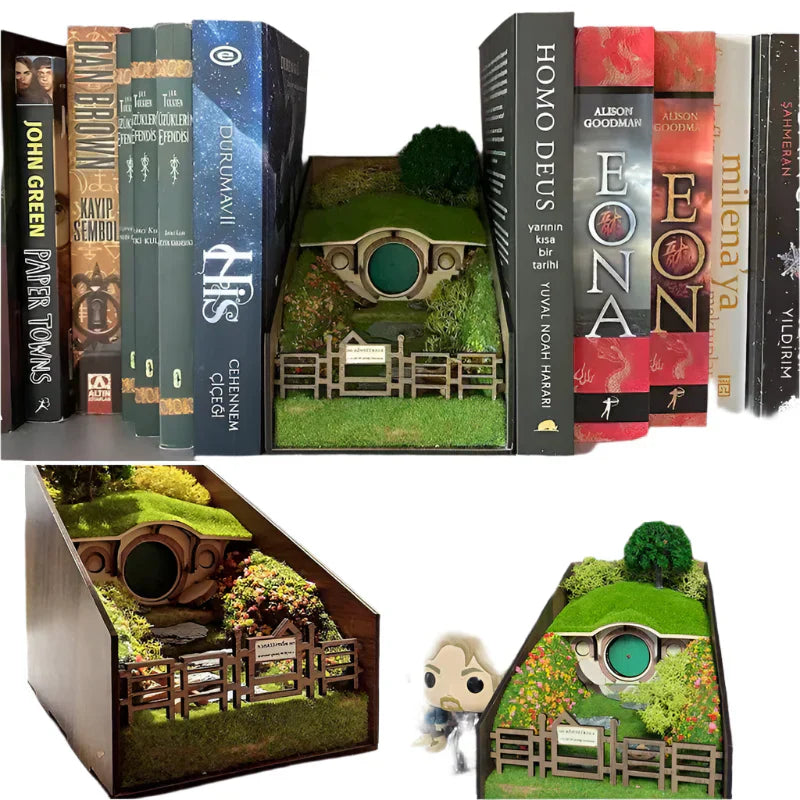 Unique Wooden Book Stands with Mini Scene Design