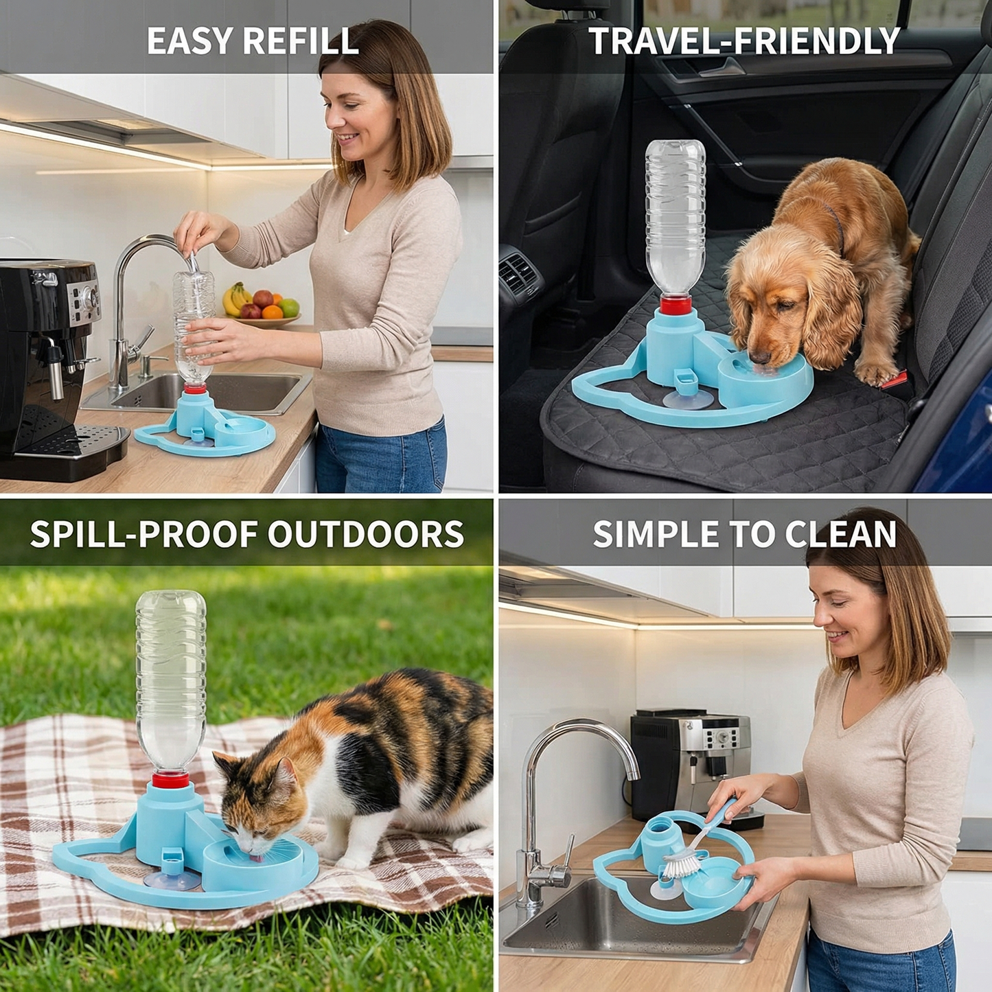 Easy Fill Pet Water Bowl - Portable & Leak Proof Dispenser