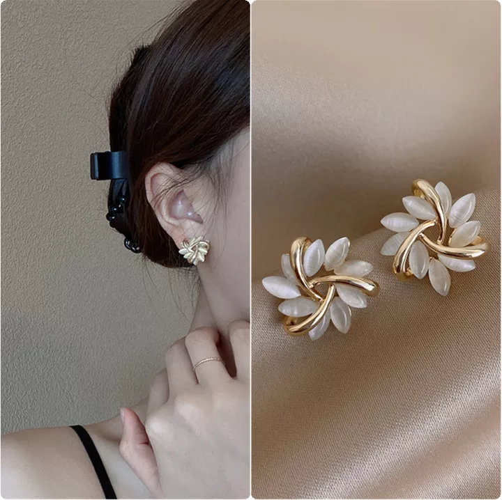 Elegant Gemstone Flower Stud Earrings
