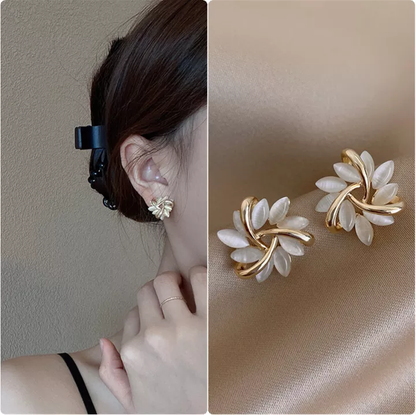 Elegant Gemstone Flower Stud Earrings