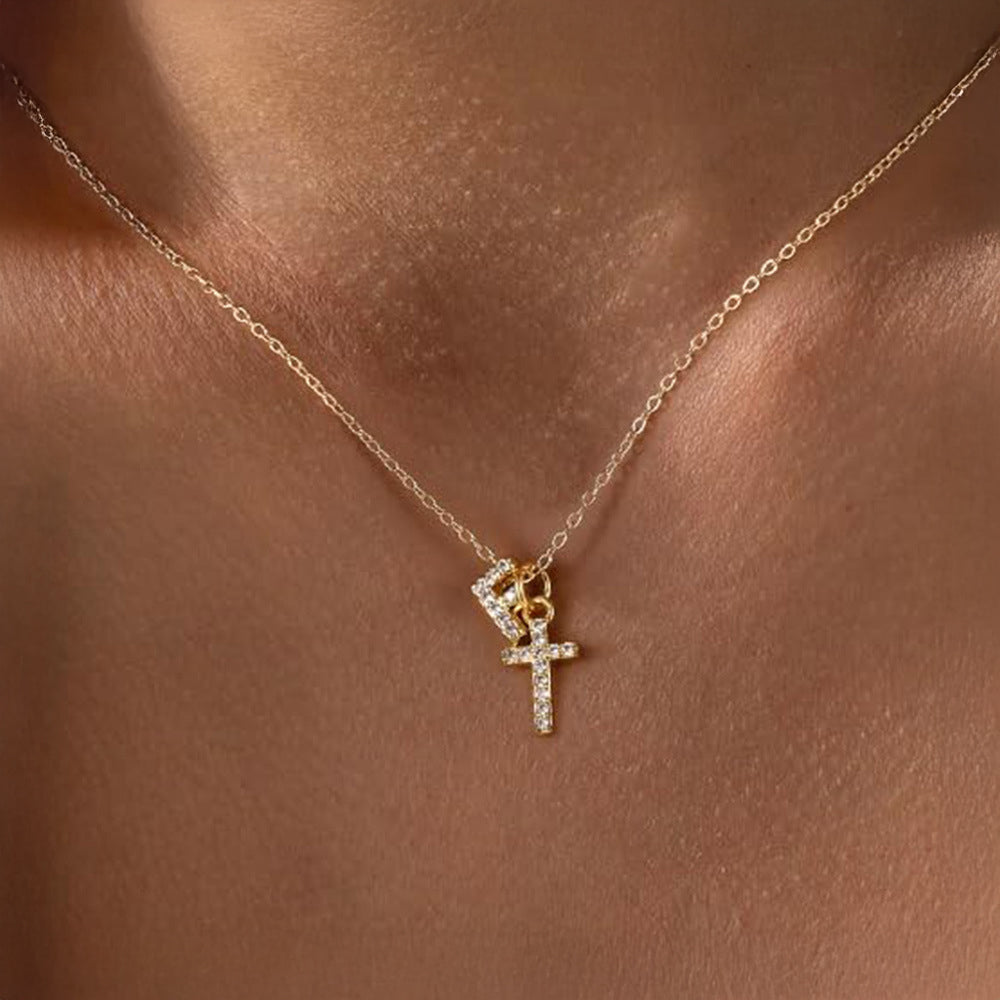 Delicate Initial and Cross Pendant Necklace