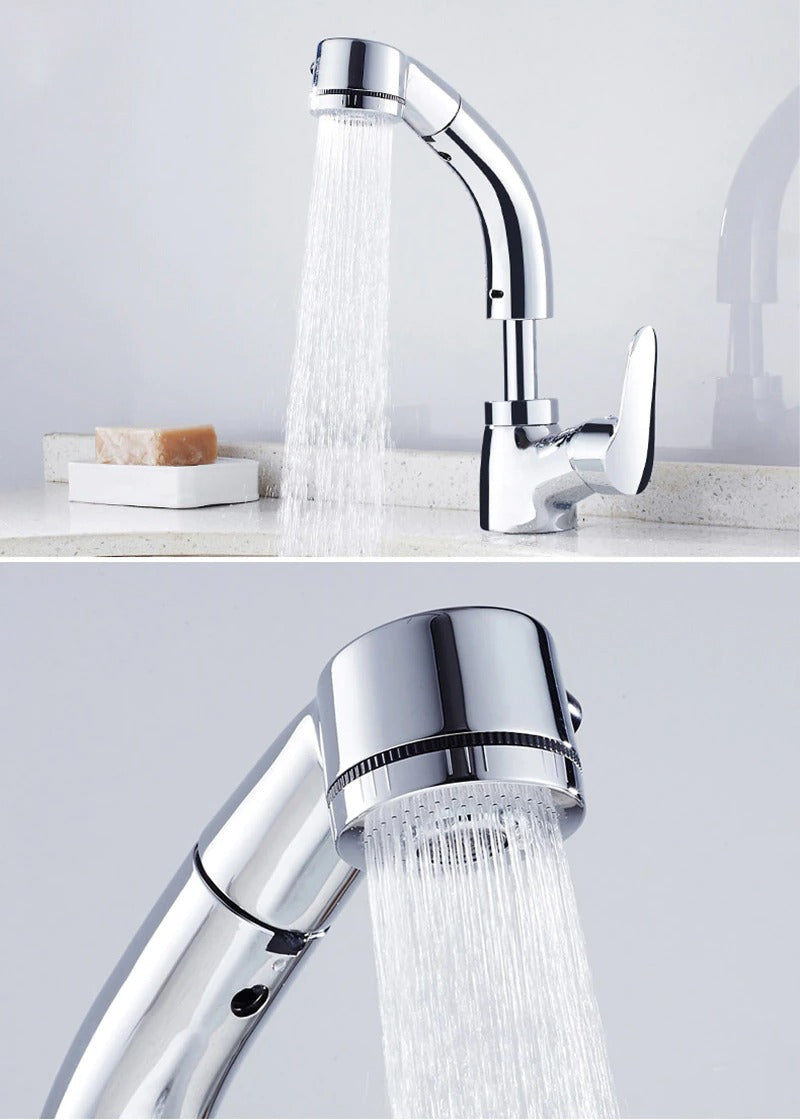 Befez Modern Pull-Out Bathroom Faucet Chrome Finish