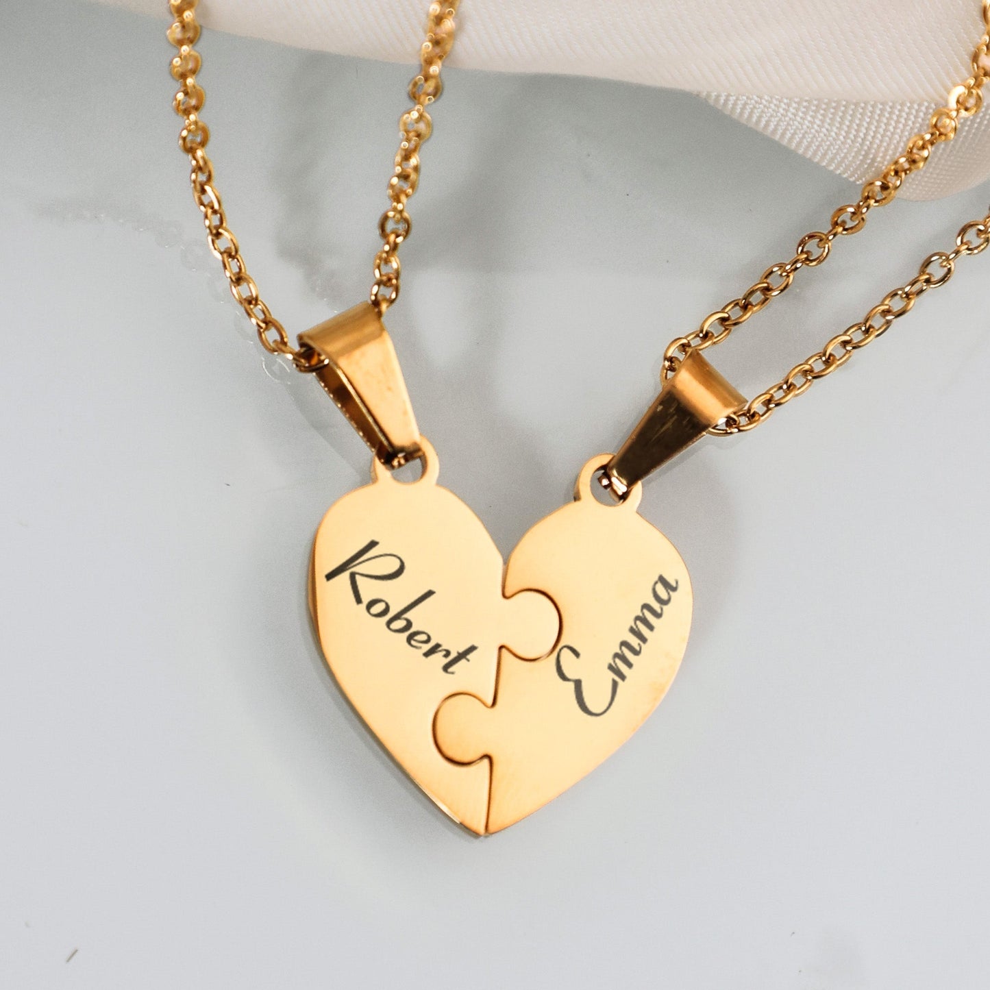 Customizable Love Heart Shaped Puzzle Necklace