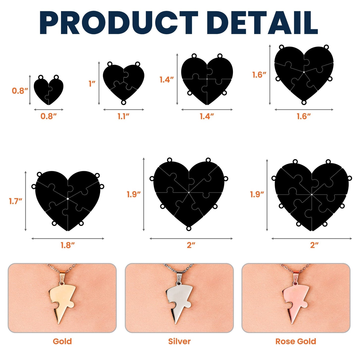 Customizable Love Heart Shaped Puzzle Necklace