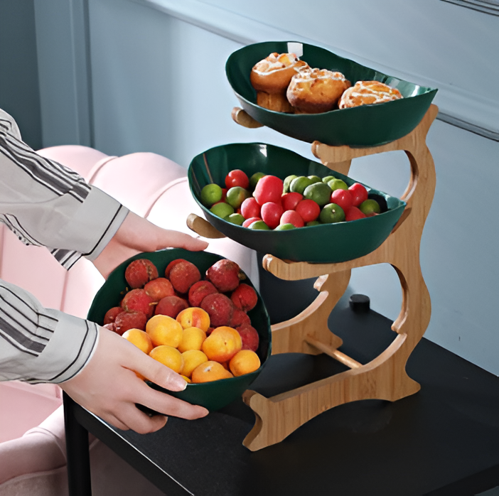 Tiered Natural Wood Fruit Stand