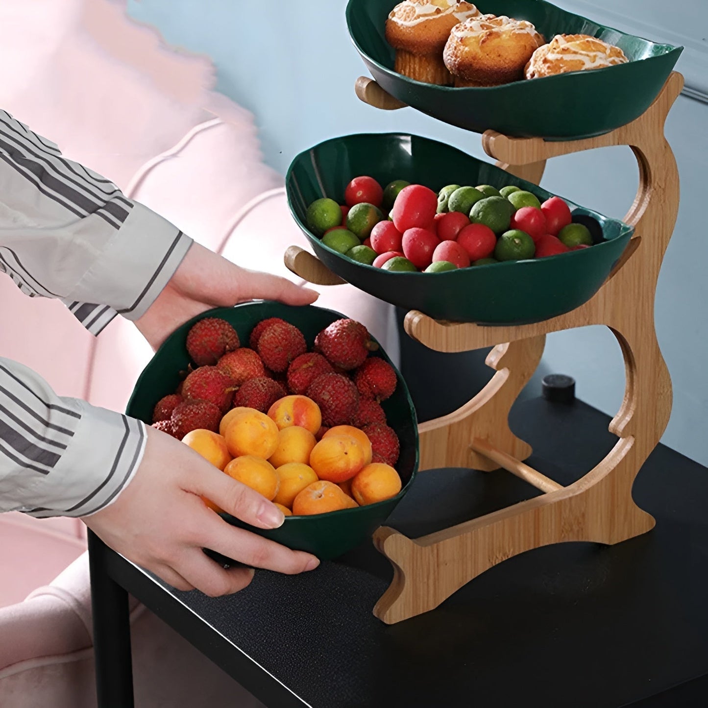 Tiered Natural Wood Fruit Stand