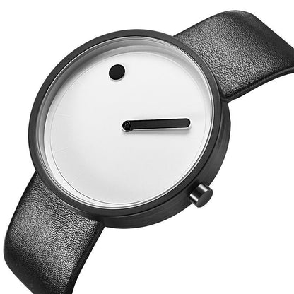 Stylish Men's Quartz Watch Black Leather Strap