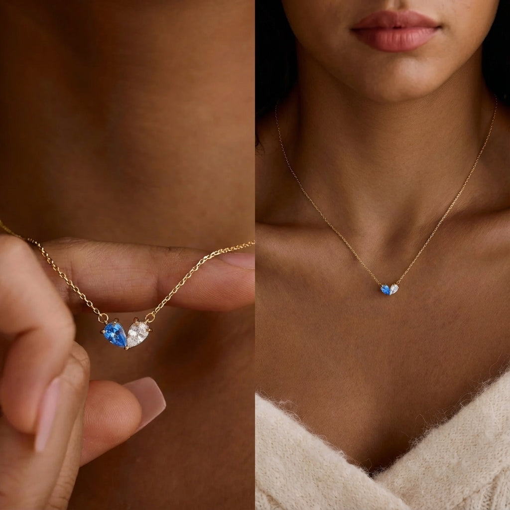 Delicate Two Stone Heart Pendant Necklace