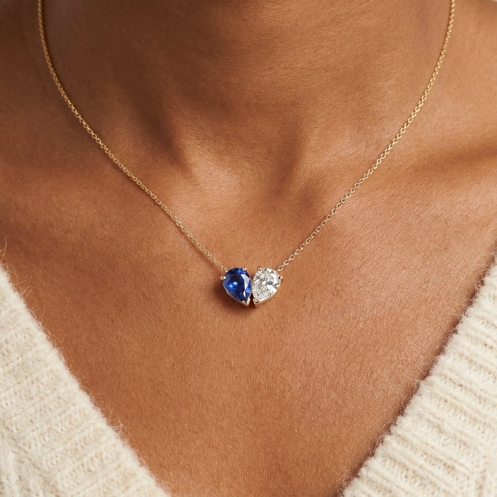 Delicate Two Stone Heart Pendant Necklace