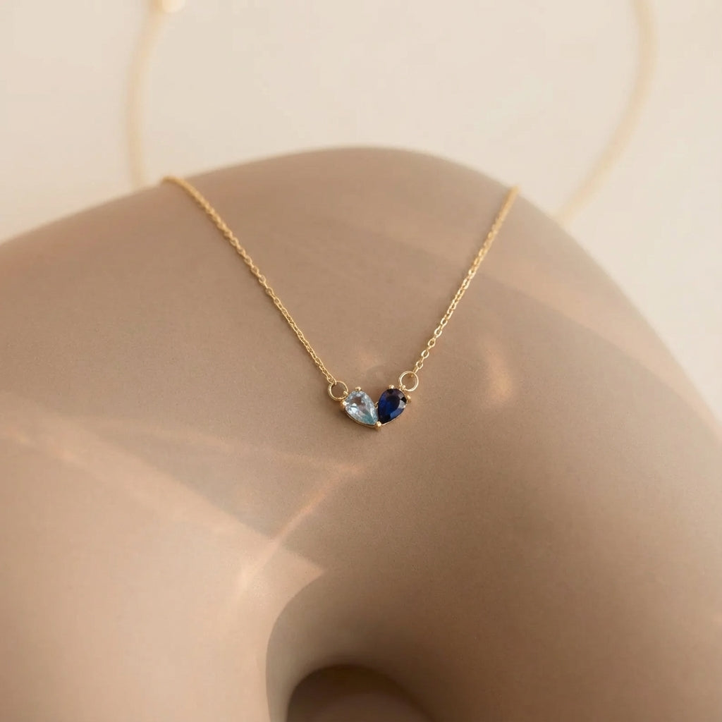 Delicate Two Stone Heart Pendant Necklace