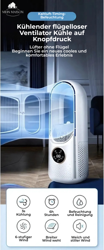 Portable Bladeless USB Fan with 6 Speeds and Timer