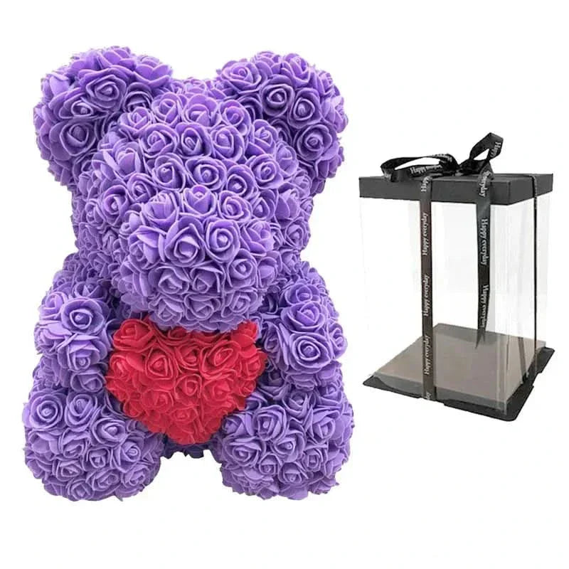 Soft Pink Teddy Bear with Artificial Flowers 40cm