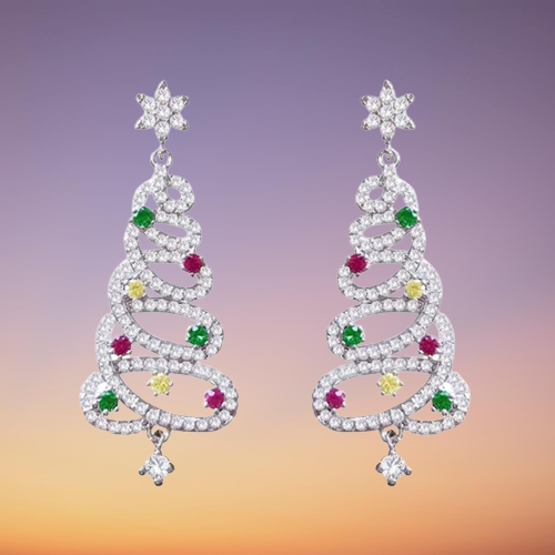 Small Sparkling Xmas Tree Stud Earrings