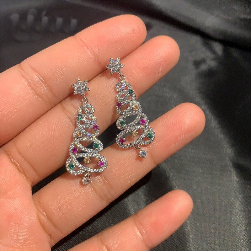 Small Sparkling Xmas Tree Stud Earrings - Befez