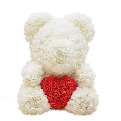 Soft Pink Teddy Bear with Artificial Flowers 40cm